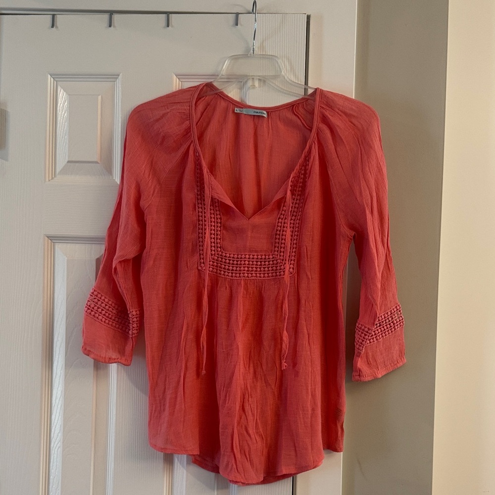 Maurices Coral Blouse with Crochet Accents
